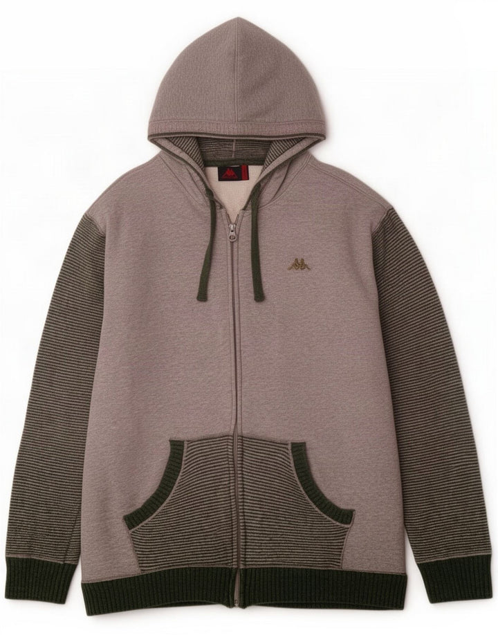 Maglione Kappa da uomo con zip e cappuccio grande grigio in lana color block