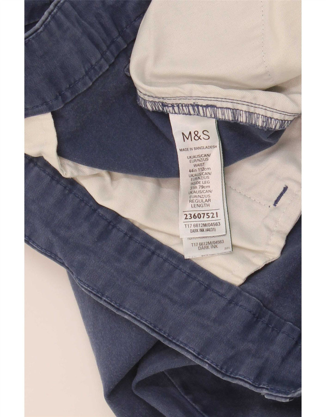 Pantaloni chino vestibilità regolare da uomo Marks & Spencer W44 L31 cotone blu