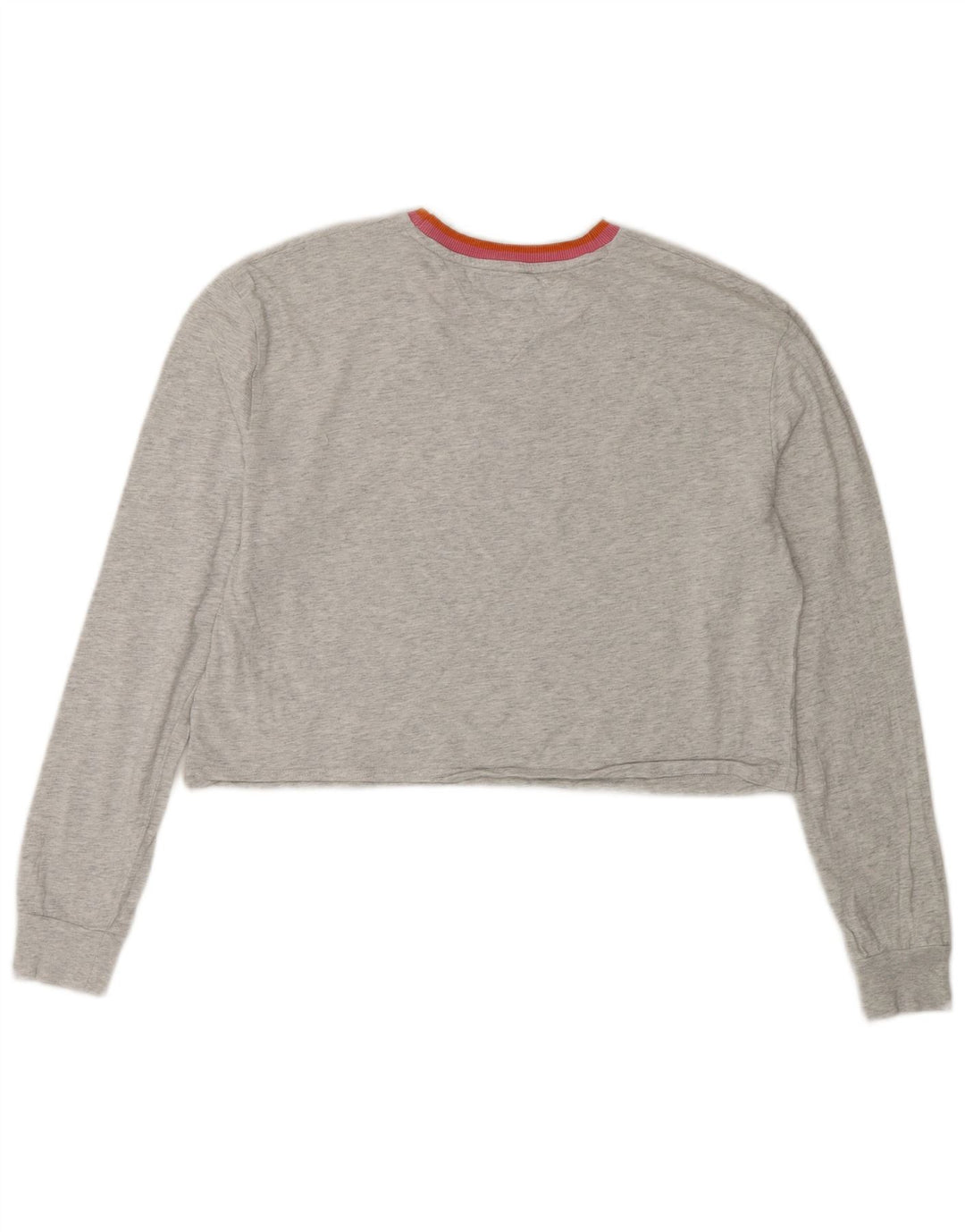 Top corto oversize da donna Tommy Hilfiger manica lunga UK 10 piccolo grigio