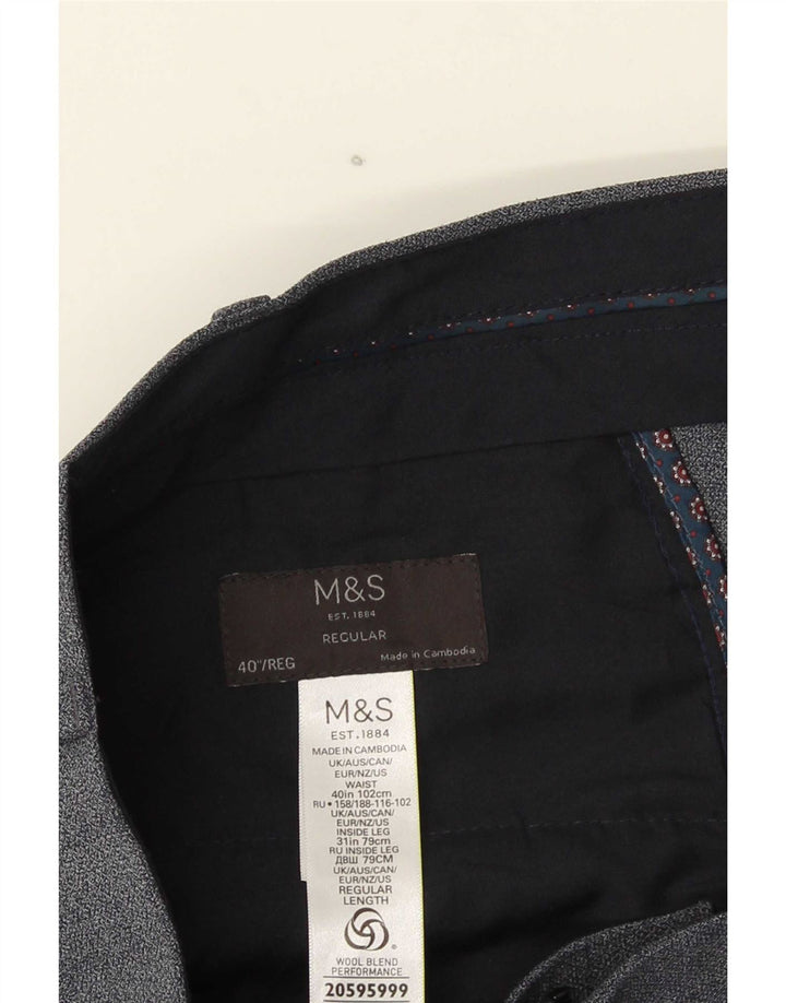 Pantaloni da abito regolari da uomo Marks & Spencer W40 L31 poliestere blu