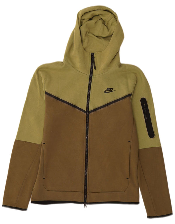 Felpa con cappuccio e zip da uomo Nike Small in cotone color block kaki