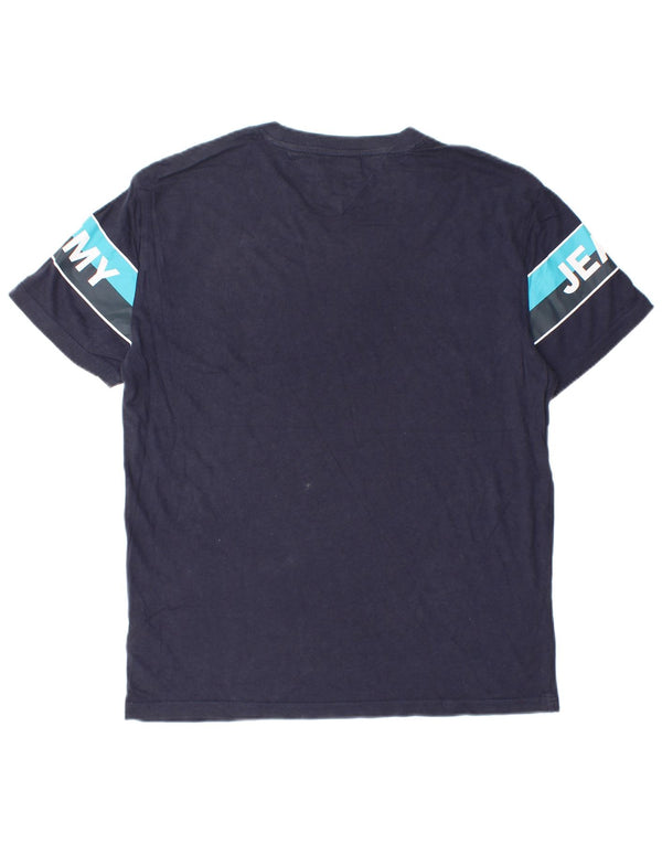 T-shirt grafica da uomo Tommy Hilfiger Top Small in cotone color block blu navy