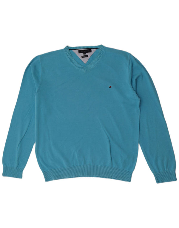 Maglione maglione con scollo a V da uomo Tommy Hilfiger grande cotone blu