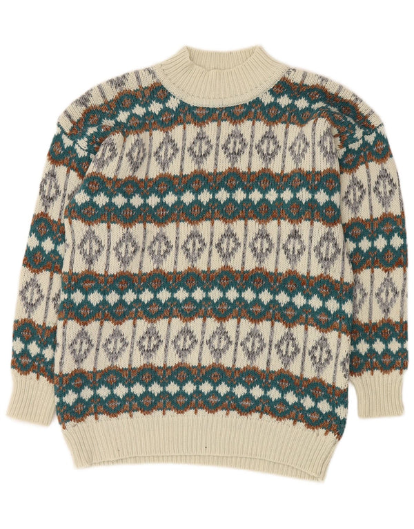 Maglione maglione collo alto da uomo VINTAGE bianco medio Fair Isle