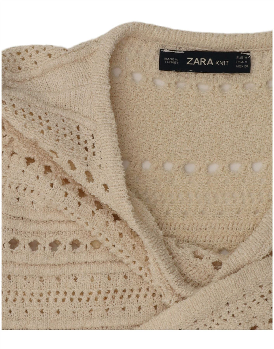 Abito maglione trasparente da donna a maniche corte Zara UK 12 medio bianco sporco
