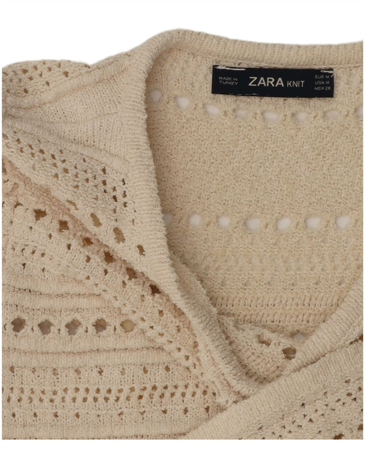 Abito maglione trasparente da donna a maniche corte Zara UK 12 medio bianco sporco