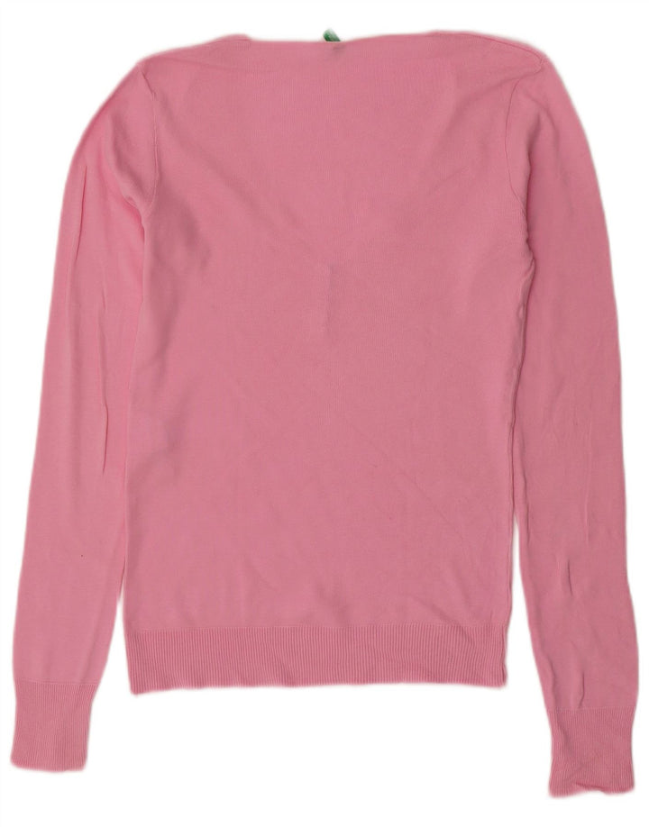BENETTON Maglione da donna con scollo a V UK 12 Cotone rosa medio