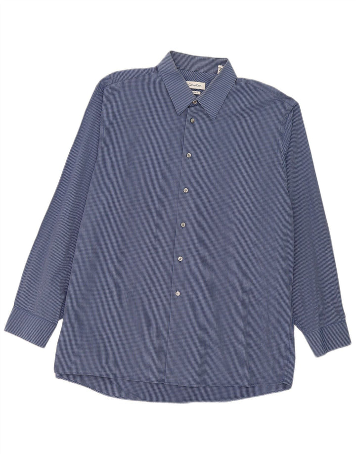 Camicia da uomo Regular Fit Calvin Klein taglia 17 XL in cotone a quadretti blu navy