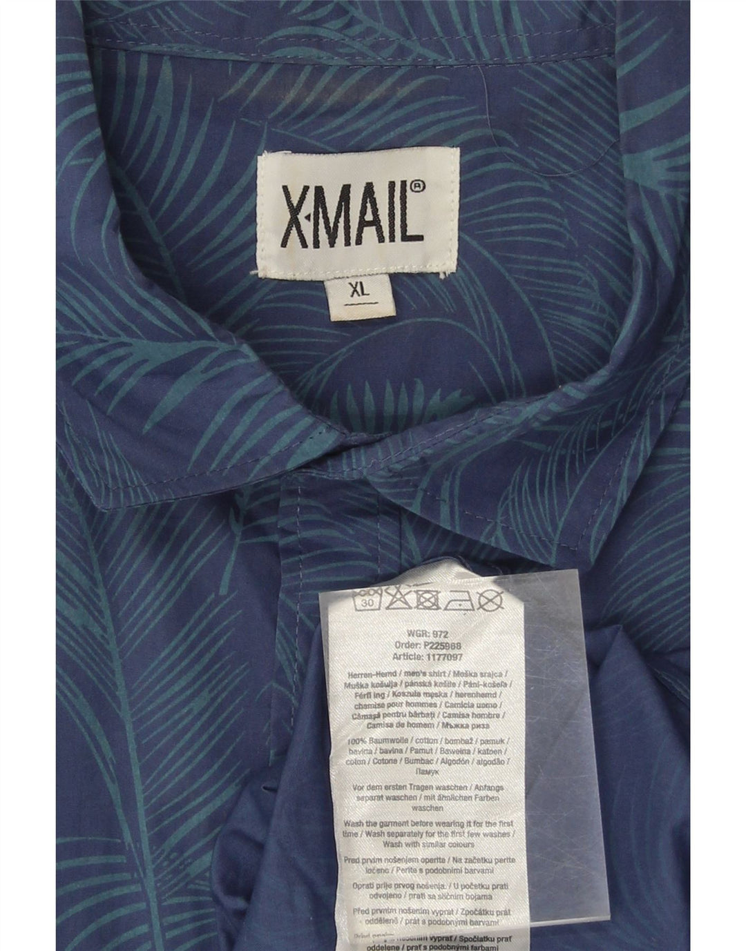 X-MAIL Mens Abstract Pattern Short Sleeve Shirt XL Navy Blue Cotton Vintage X-Mail and Second-Hand X-Mail from Messina Hembry 