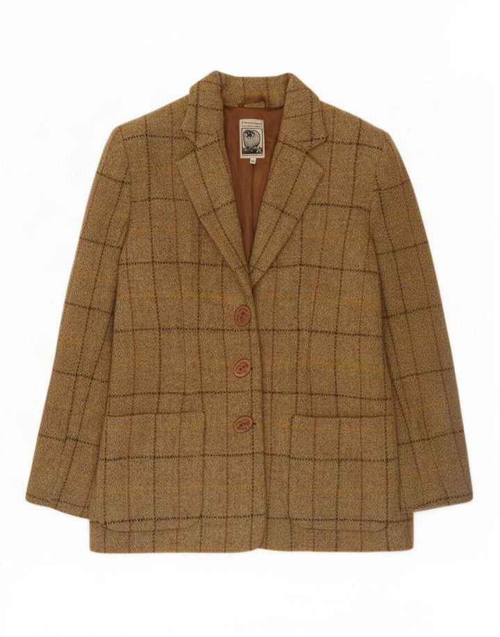 Giacca blazer a 3 bottoni da donna Harris Tweed UK 12 Lana a quadri marrone medio