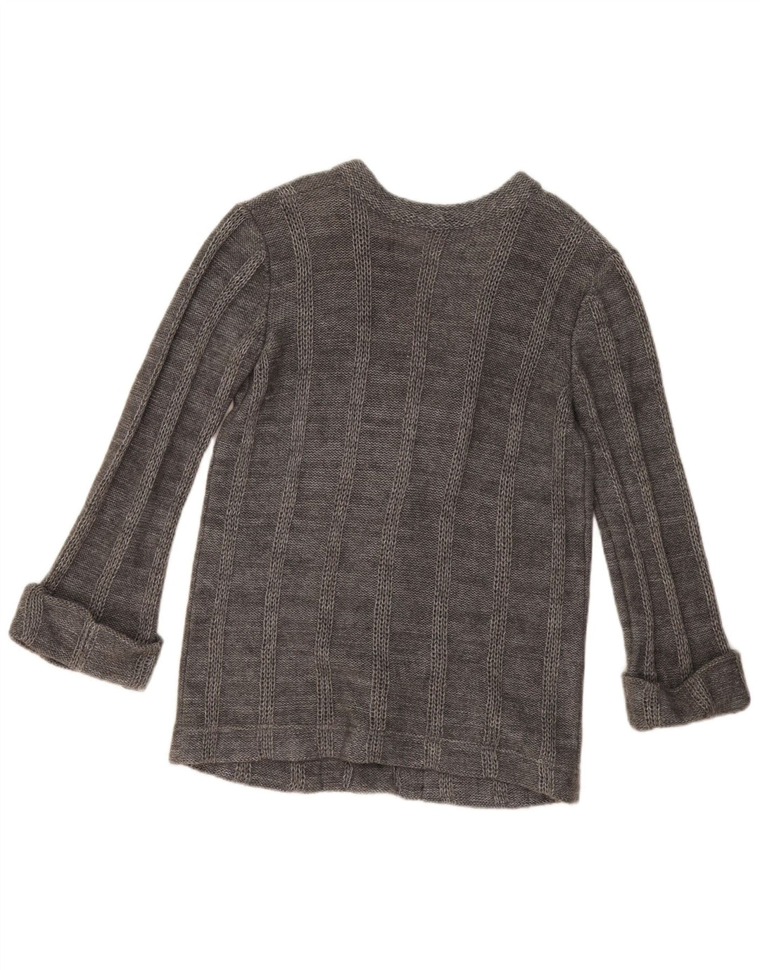 Maglione cardigan da donna vintage UK 14 grandi righe grigie