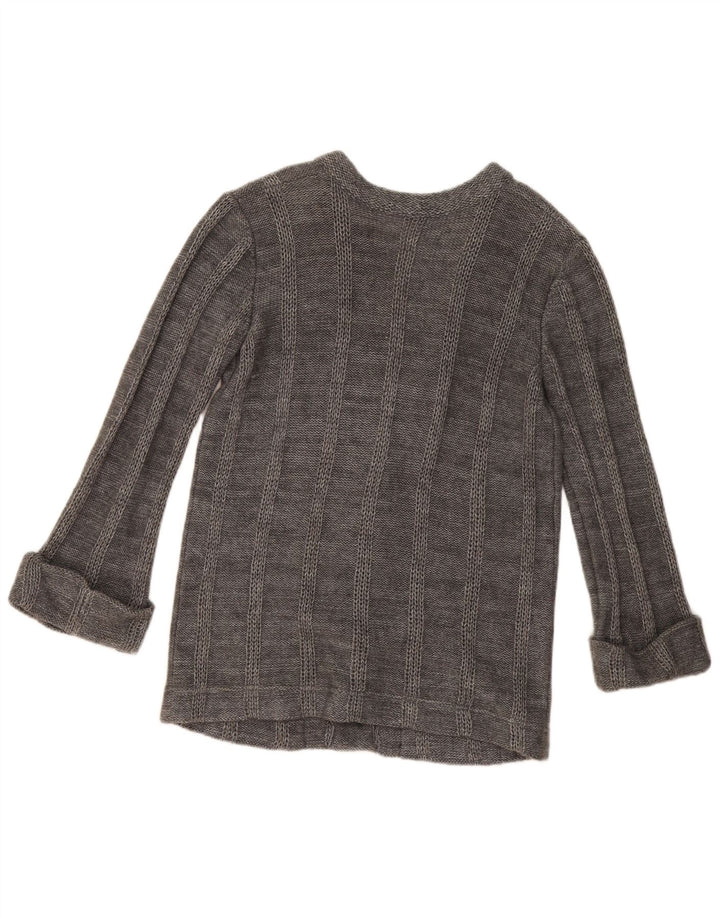 Maglione cardigan da donna vintage UK 14 grandi righe grigie