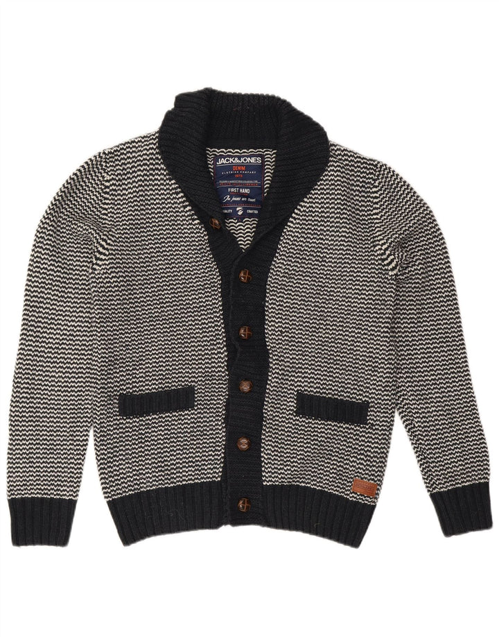 Maglione cardigan da uomo Jack & Jones grande acrilico nero Chevron