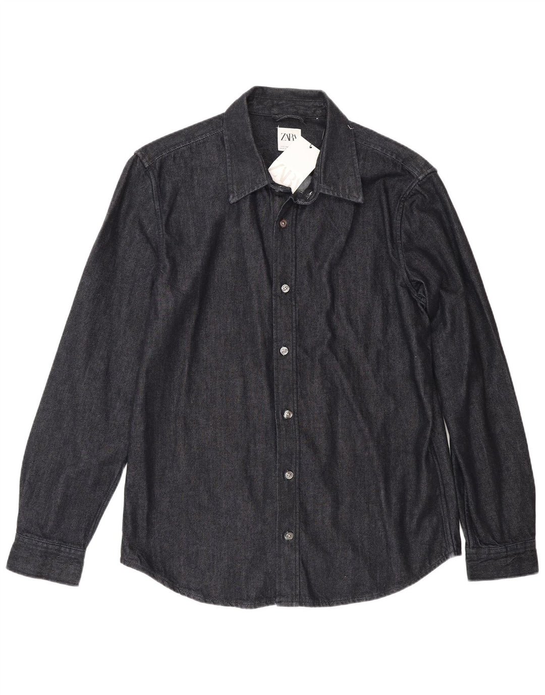Camicia di jeans da uomo Zara grande in cotone blu navy