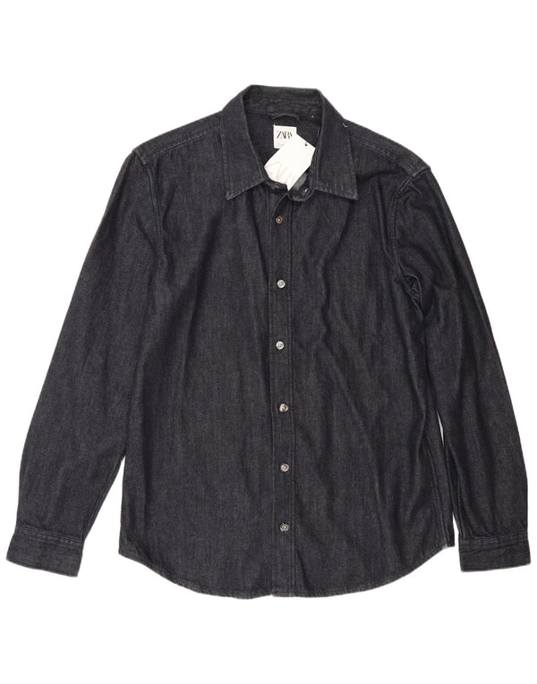 Camicia di jeans da uomo Zara grande in cotone blu navy