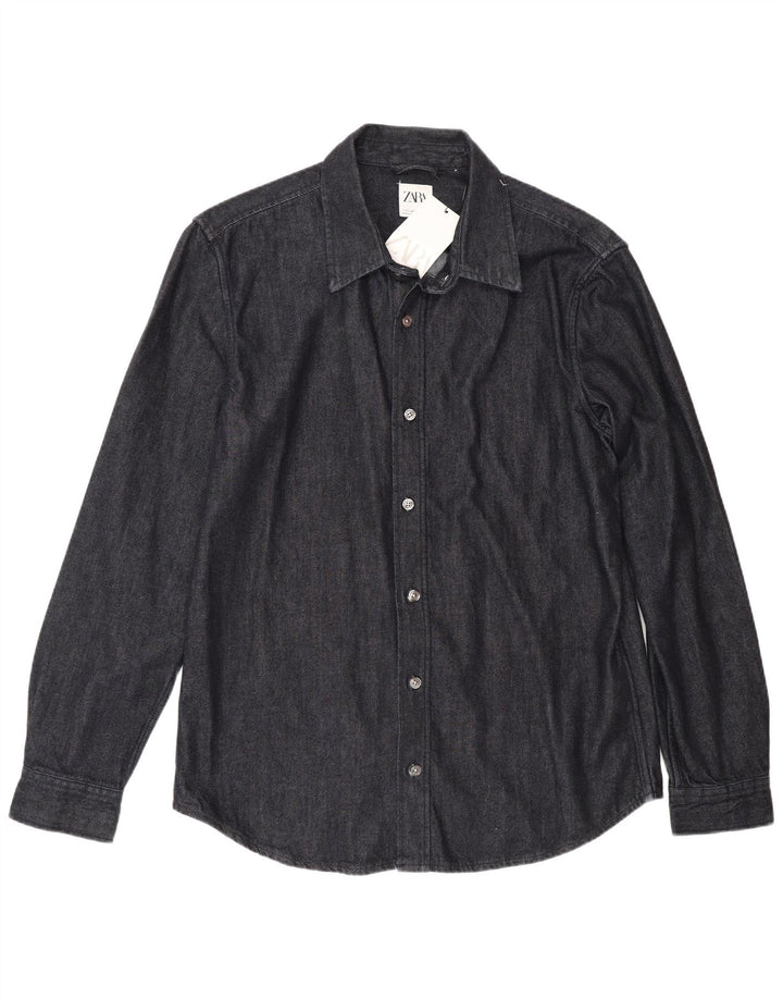 Camicia di jeans da uomo Zara grande in cotone blu navy
