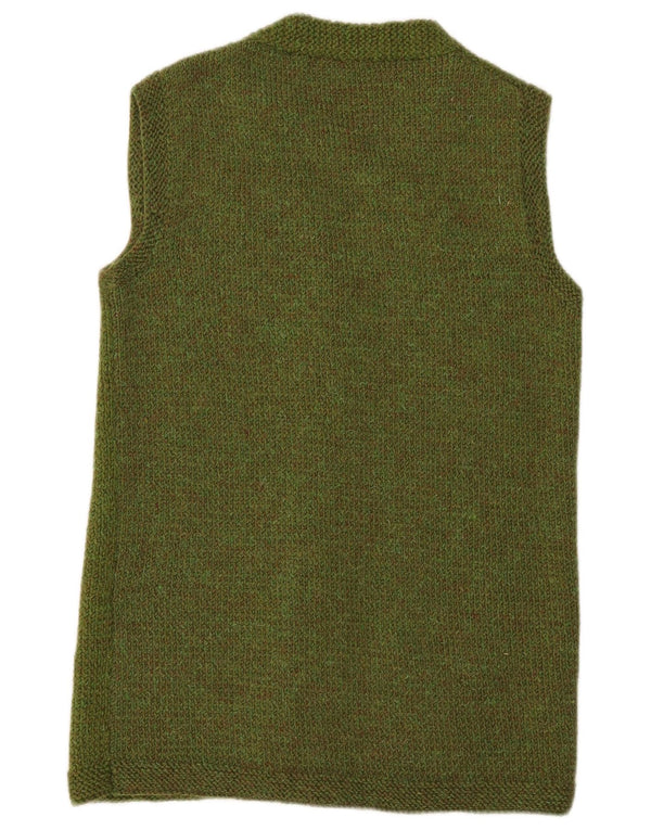 Maglione cardigan senza maniche lungo da donna vintage UK 14 Verde medio