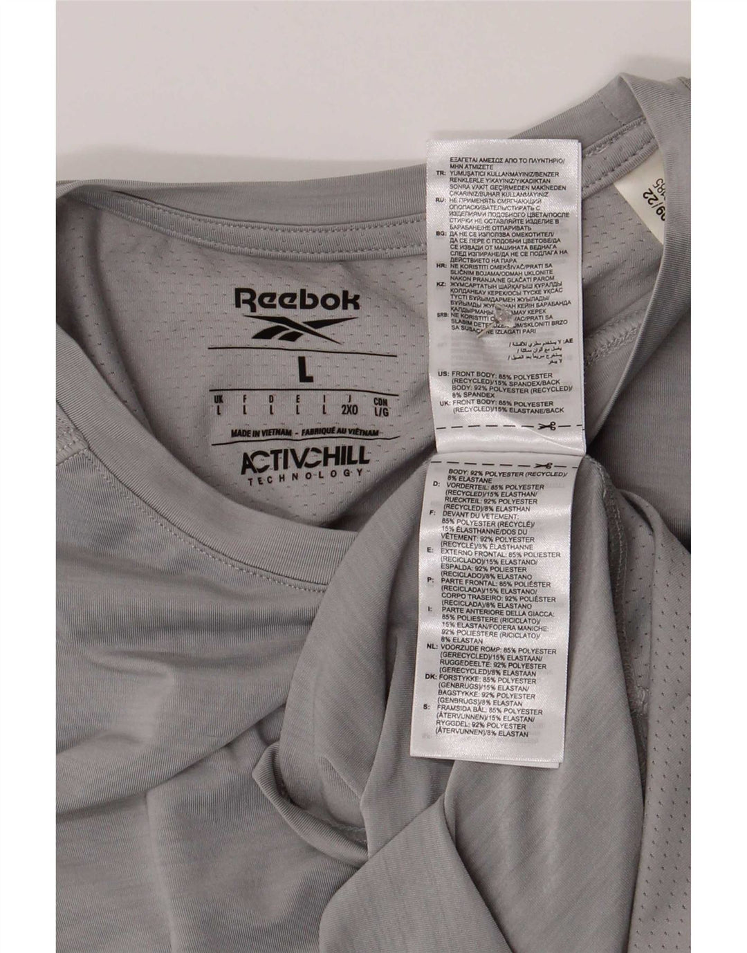 T-shirt Reebok da uomo Top Large in poliestere grigio