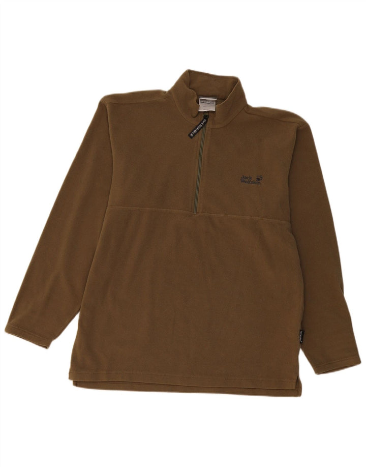 JACK WOLFSKIN Maglione in pile da uomo con collo e zip UK 40/42 Grande poliestere kaki
