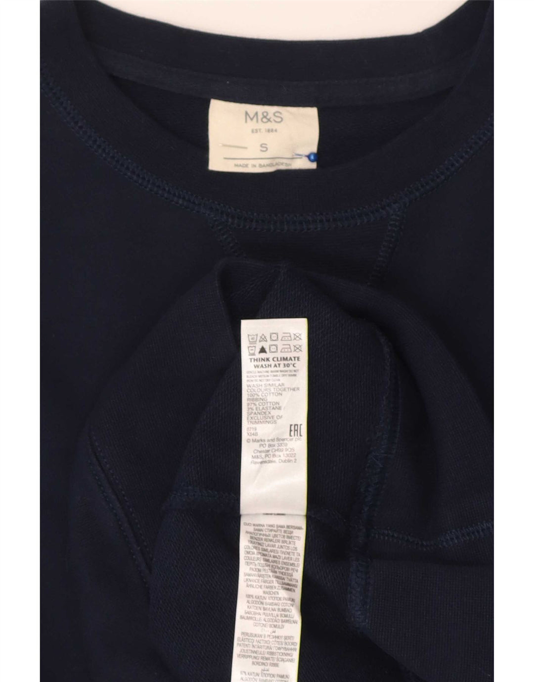 Felpa da uomo Marks & Spencer piccola in cotone blu navy