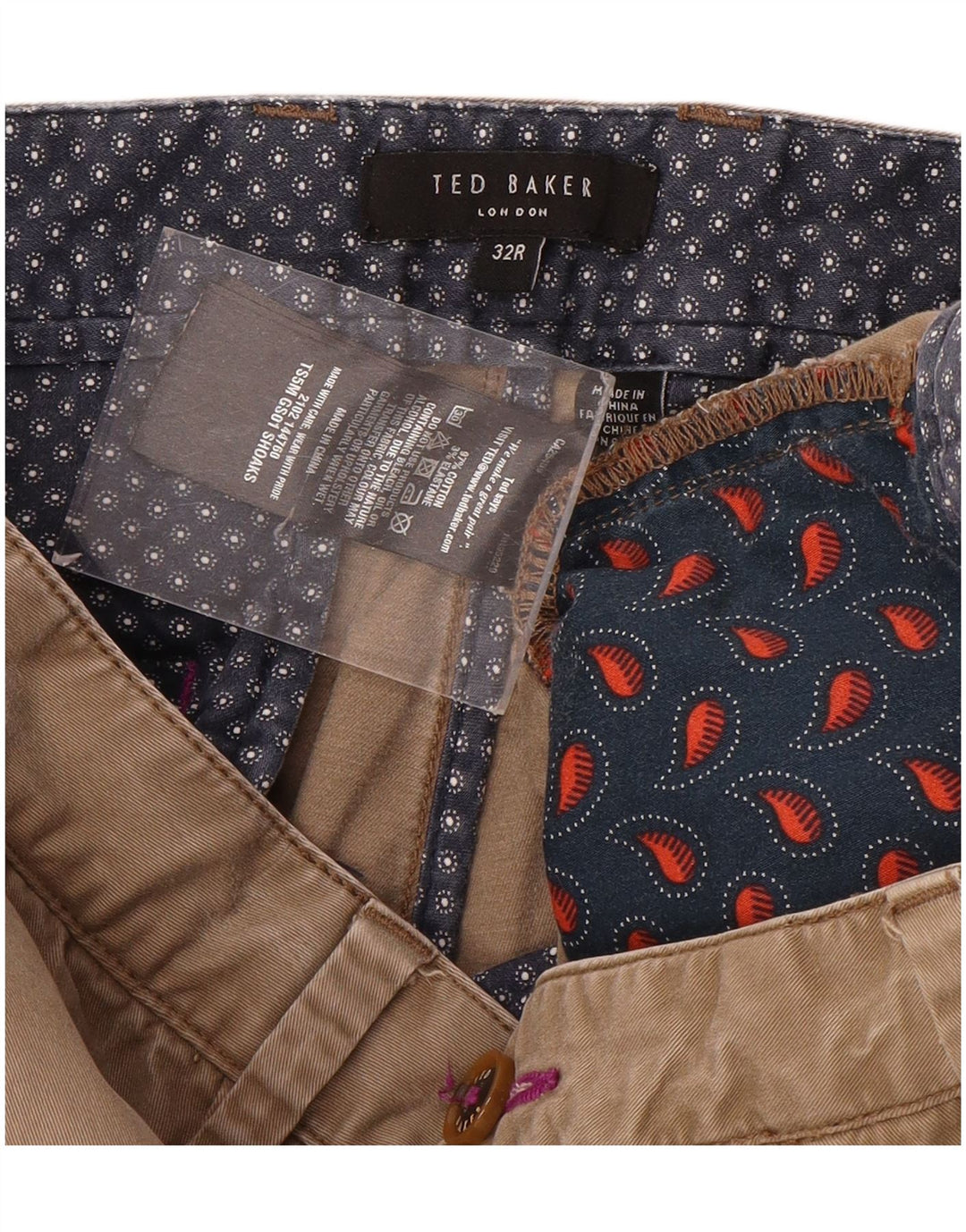 Pantaloncini chino da uomo Ted Baker W32 in cotone marrone medio