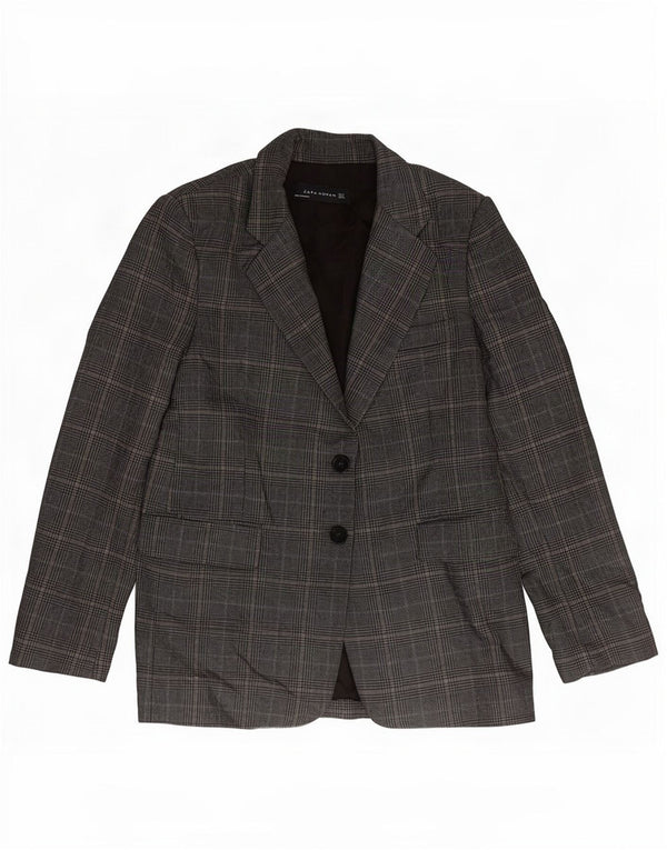 Giacca blazer a 2 bottoni da donna Zara UK 10 piccola poliestere pied de poule grigio