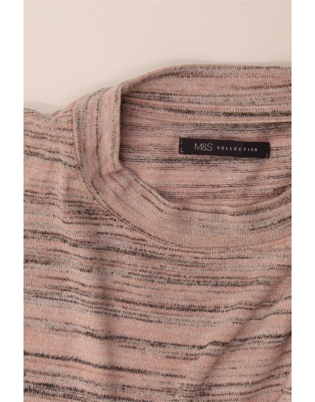 Maglione maglione girocollo da donna Marks & Spencer UK 12 a righe rosa medio