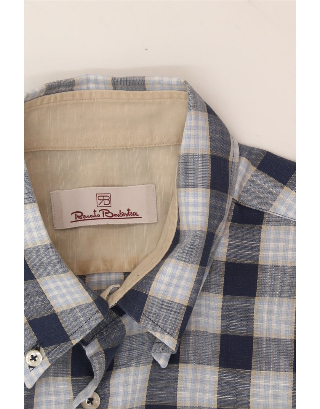 RENATO BALESTRA Mens Shirt Size 15 1/2 39 Medium Navy Blue Check Cotton Vintage Renato Balestra and Second-Hand Renato Balestra from Messina Hembry 