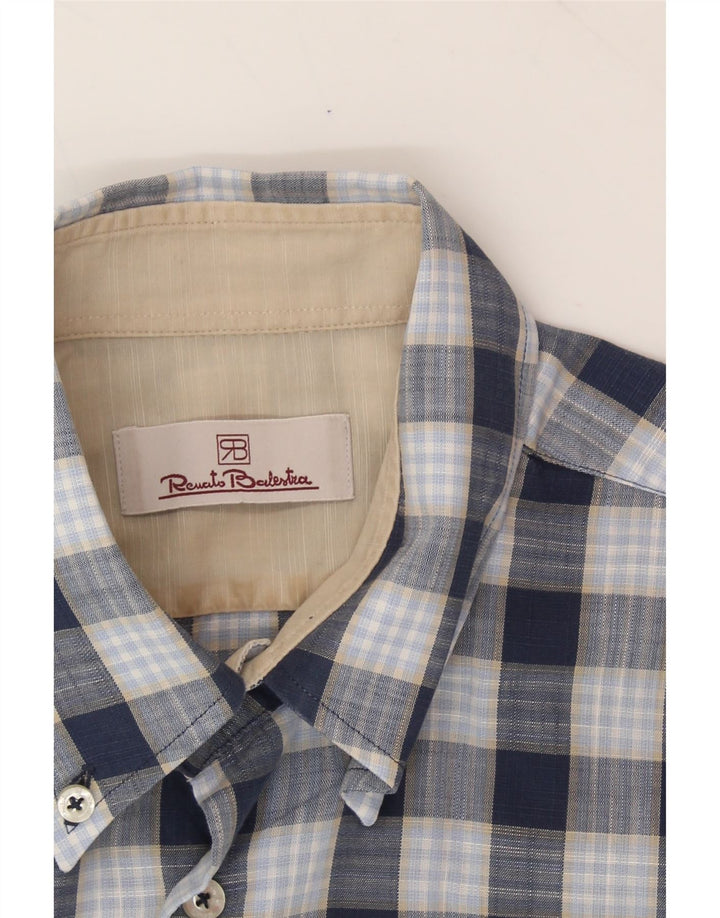RENATO BALESTRA Mens Shirt Size 15 1/2 39 Medium Navy Blue Check Cotton Vintage Renato Balestra and Second-Hand Renato Balestra from Messina Hembry 