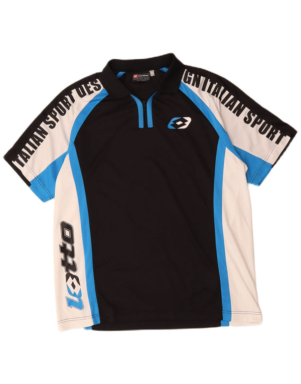 Lotto Mens Graphic Zip Neck Polo Shirt UK 42/44 XL Black Colourblock