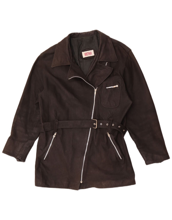 Giacca in pelle vintage da donna UK 20 2XL Marrone