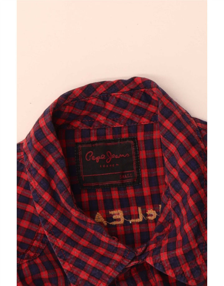 PEPE Jeans Camicia da uomo in flanella grafica piccola in cotone a quadretti rossi