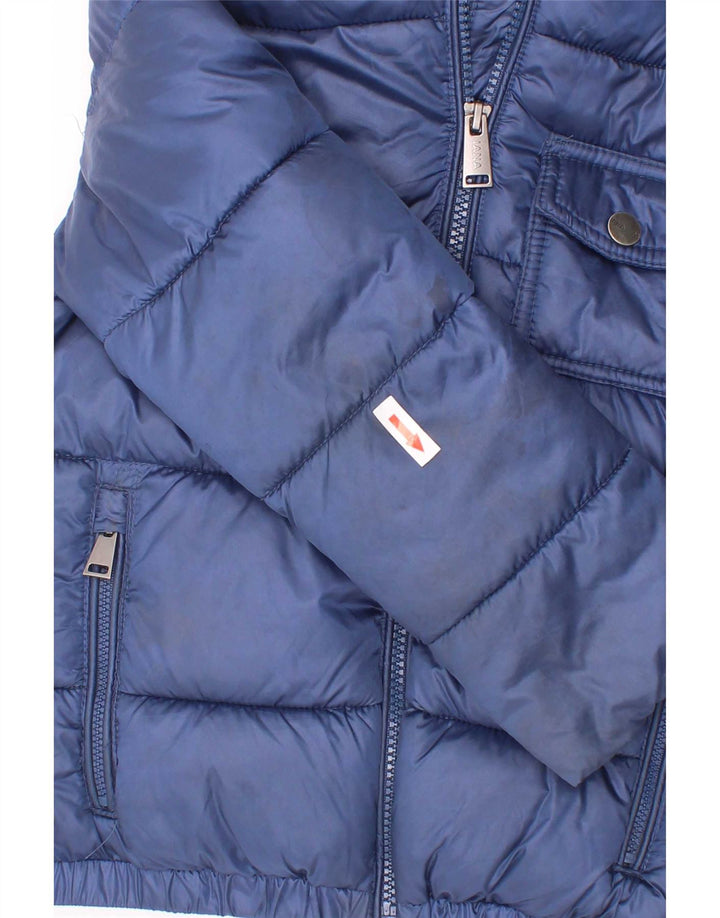 Giacca imbottita con cappuccio vintage da ragazzo 5-6 anni in poliestere blu navy