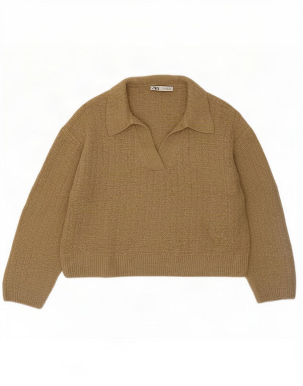 Maglione Zara da donna, vestibilità ampia, con collo a polo, vestibilità ampia, UK 14, medio, kaki