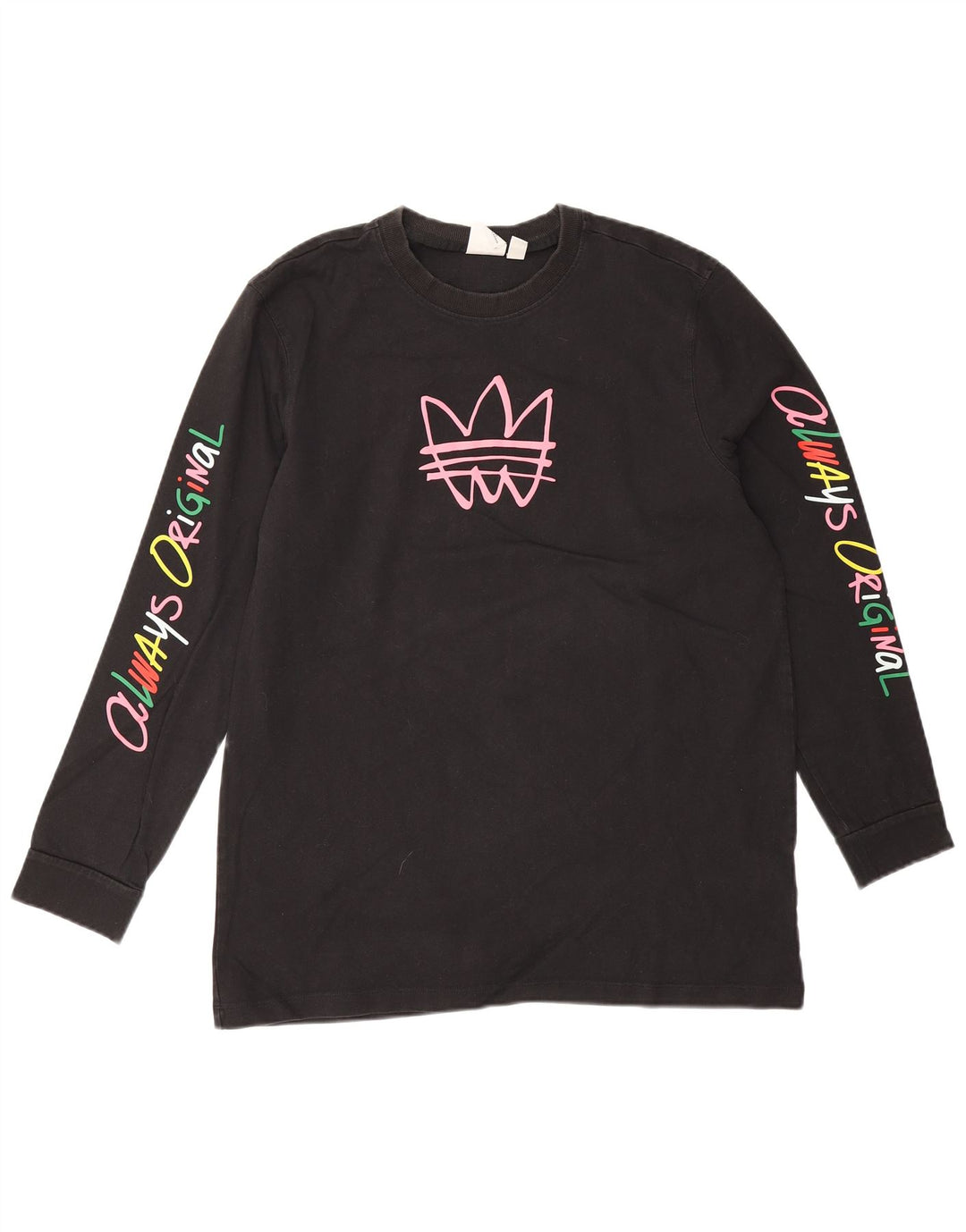 Adidas Donna Graphic Top Manica Lunga UK 14 Medio Nero Cotone