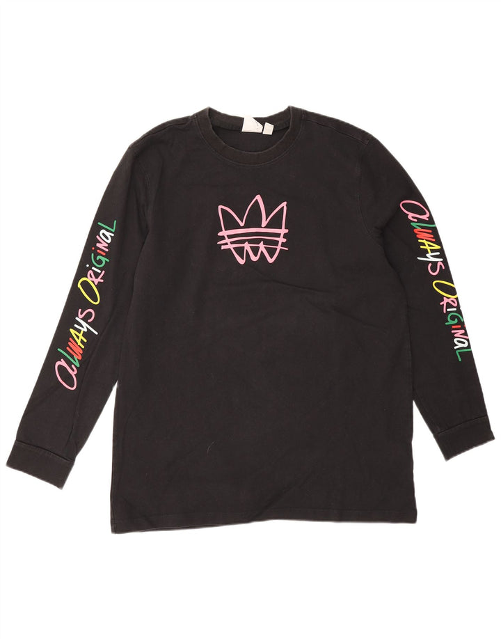 Adidas Donna Graphic Top Manica Lunga UK 14 Medio Nero Cotone