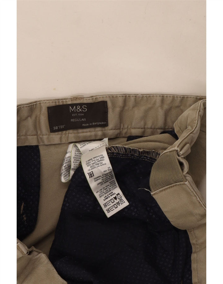 Pantaloni chino regolari dritti da uomo Marks & Spencer W38 L29 cotone beige