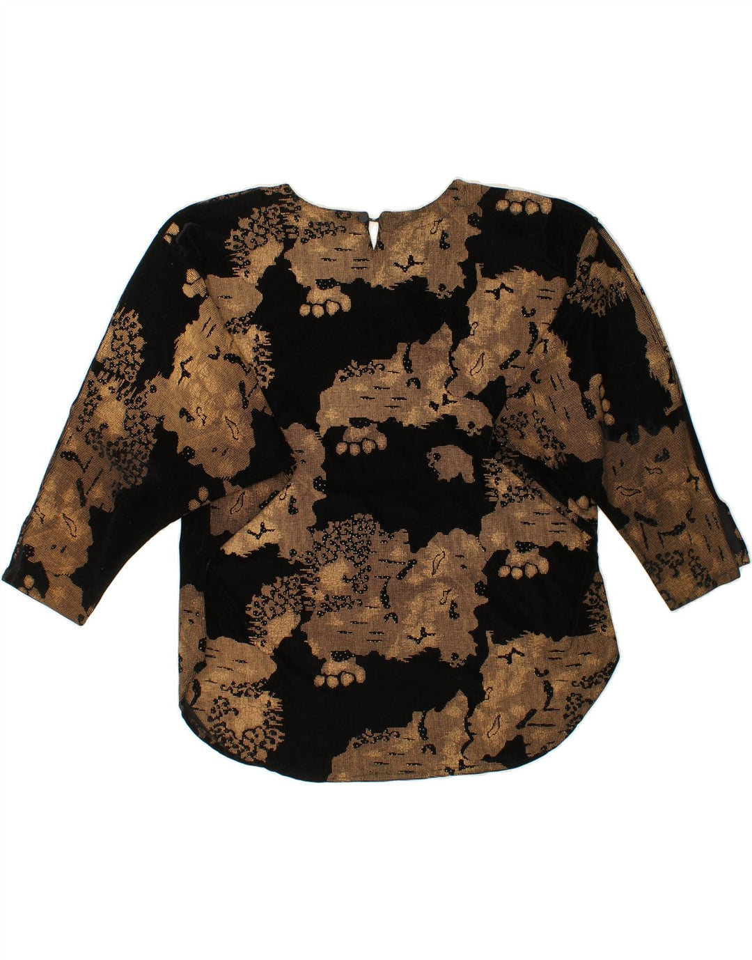 VINTAGE Womens Abstract Pattern Top 3/4 Sleeve UK 18 XL Black Vintage Vintage and Second-Hand Vintage from Messina Hembry 