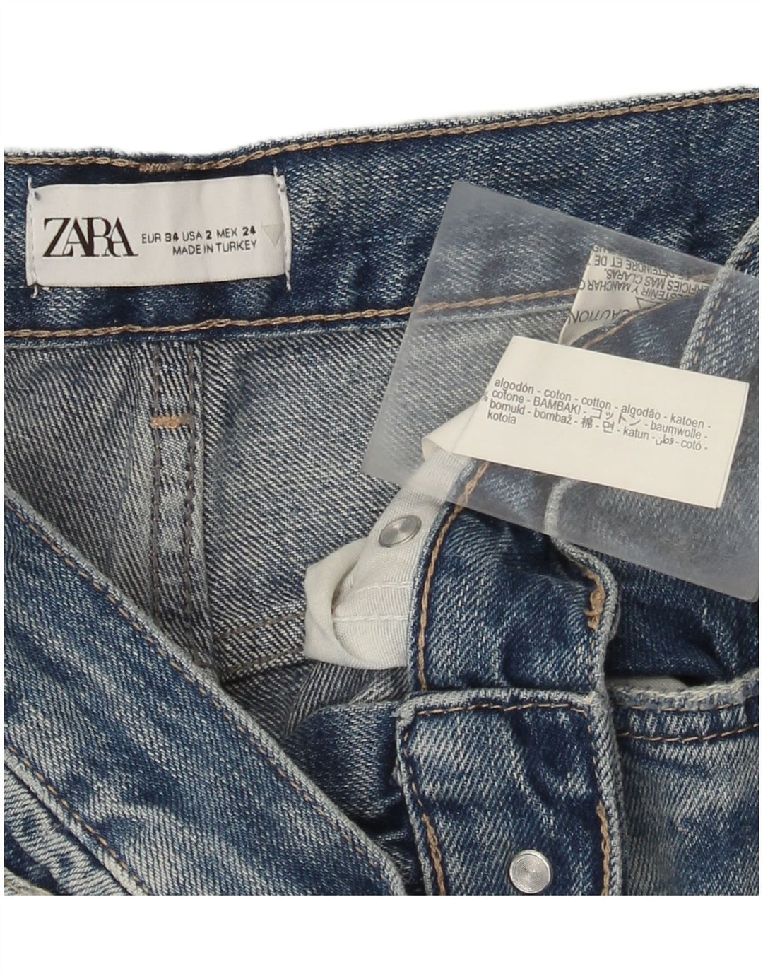 Jeans svasati effetto vissuto Zara da donna EU 34 2XS W24 L32 cotone blu