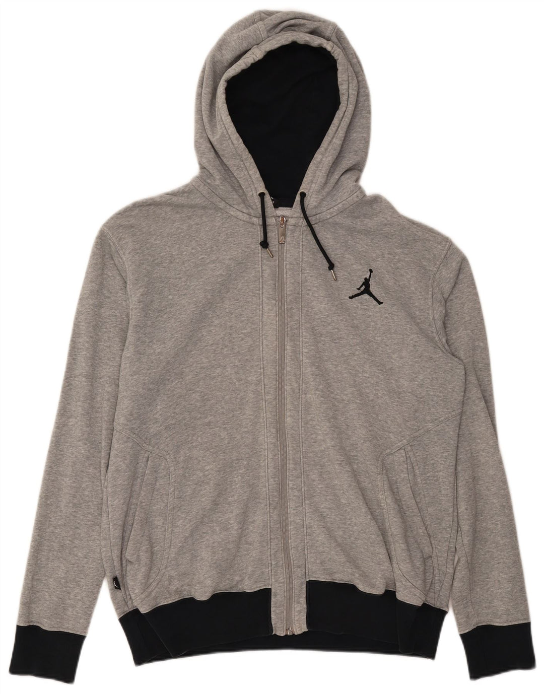 JORDAN Mens Zip Hoodie Sweater Large Grey Colourblock Cotton