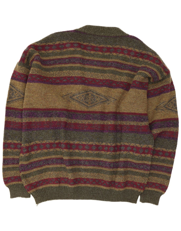 Maglione cardigan vintage da uomo vestibilità regolare 2XL retro in poliammide a righe verdi