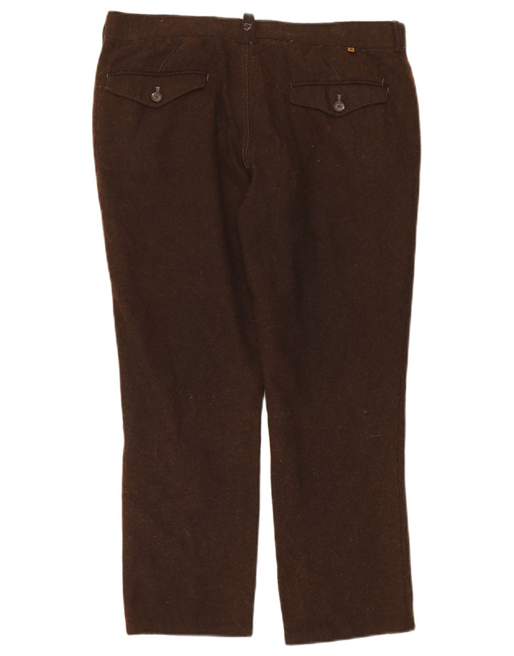 FARAH Pantaloni da Abito Dritti da Uomo W34 L26 Lana Marrone