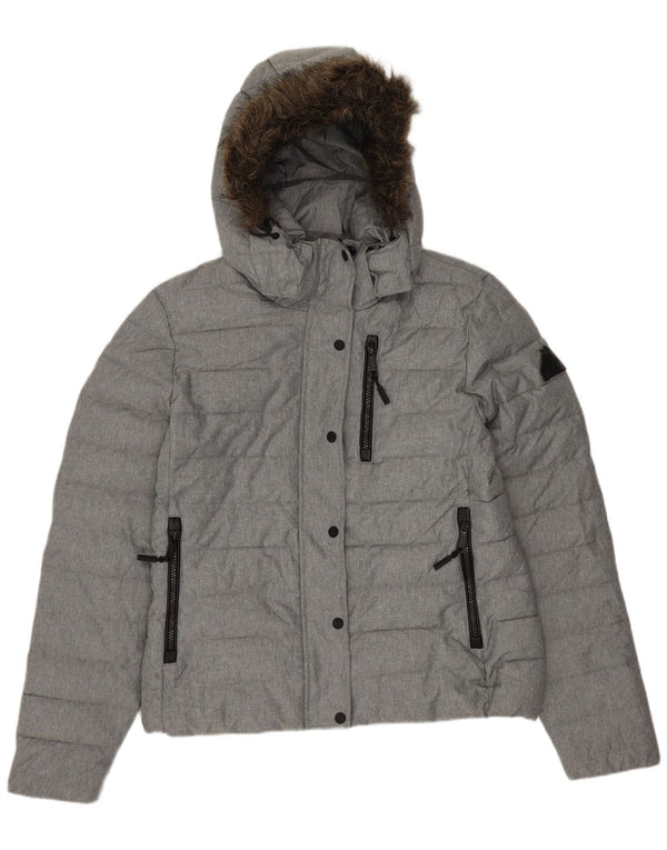 Giacca imbottita con cappuccio da donna SUPERDRY UK 14 grande poliestere grigio