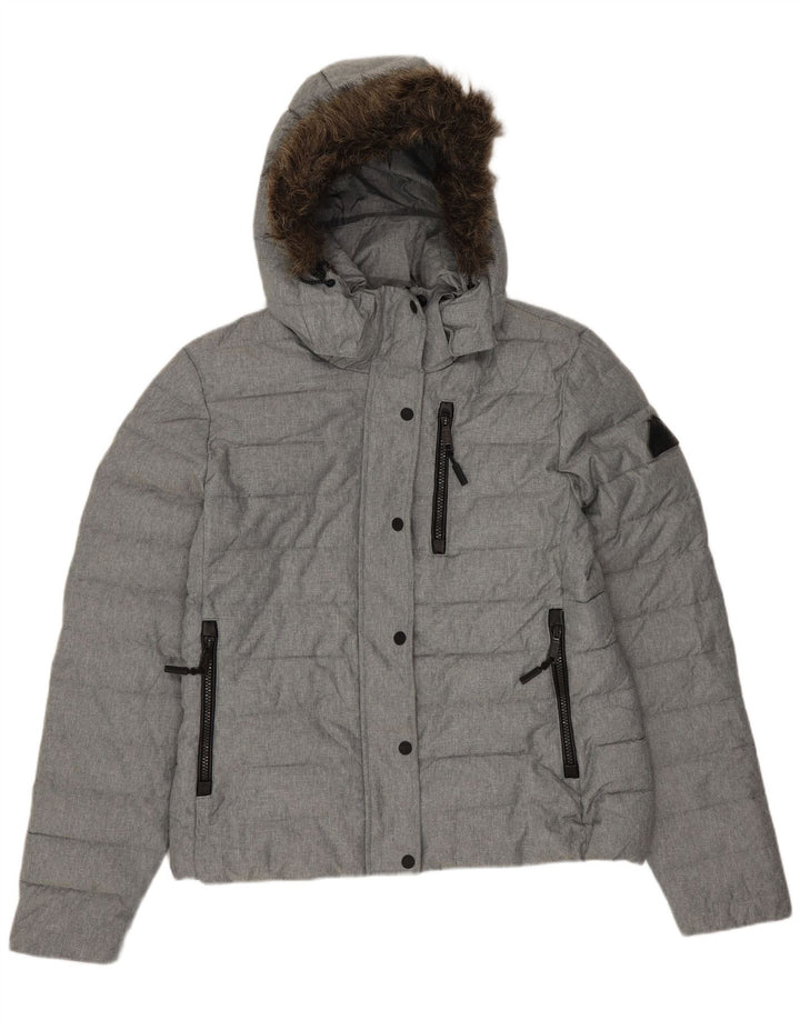 Giacca imbottita con cappuccio da donna SUPERDRY UK 14 grande poliestere grigio