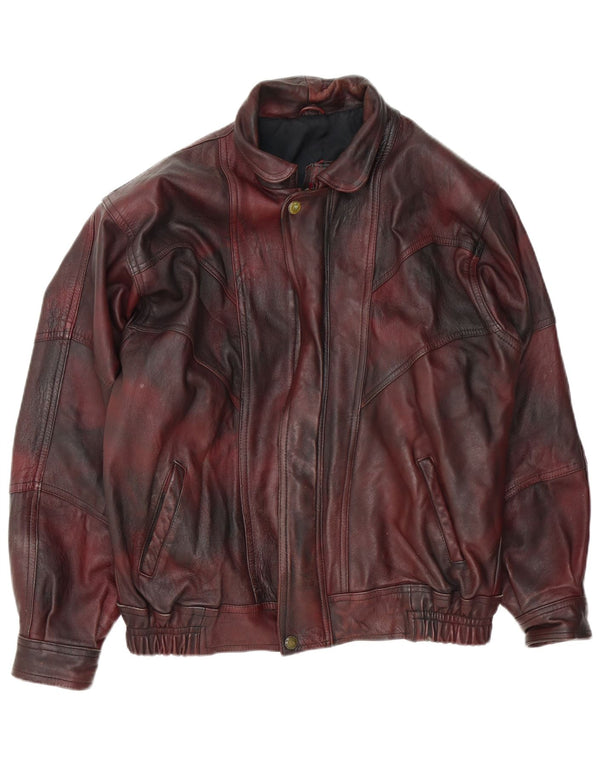 Giacca in pelle vintage da uomo UK 42 XL Borgogna Tie Dye