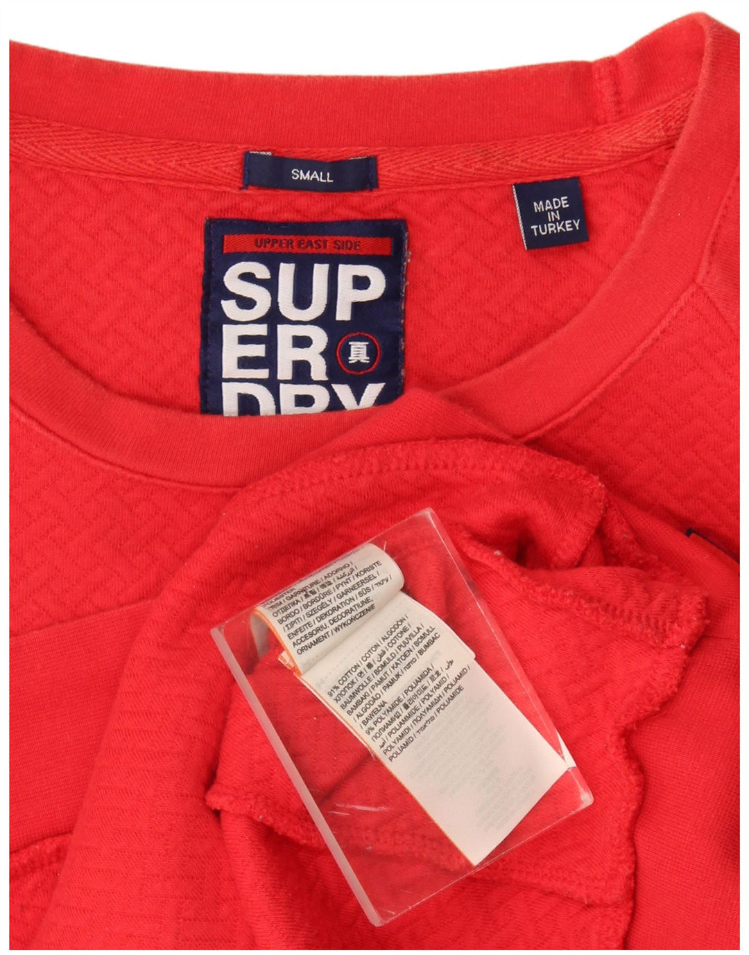 Felpa oversize con grafica da donna Superdry, maglione UK 10, piccolo cotone blu