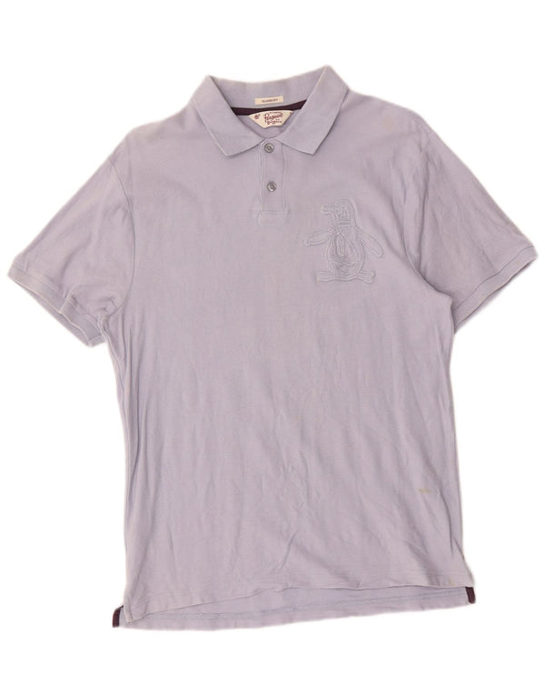 Polo da uomo con vestibilità classica grafica Penguin in cotone blu medio