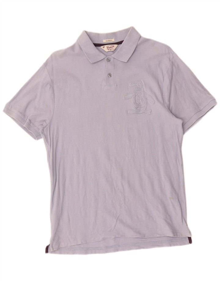 Polo da uomo con vestibilità classica grafica Penguin in cotone blu medio