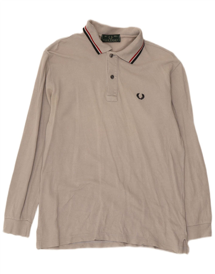 Polo da uomo a maniche lunghe Fred Perry in cotone grigio medio classico