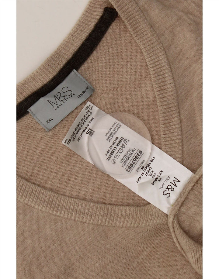 Maglione da uomo Marks & Spencer vestibilità regolare con scollo a V 2XL Acrilico beige